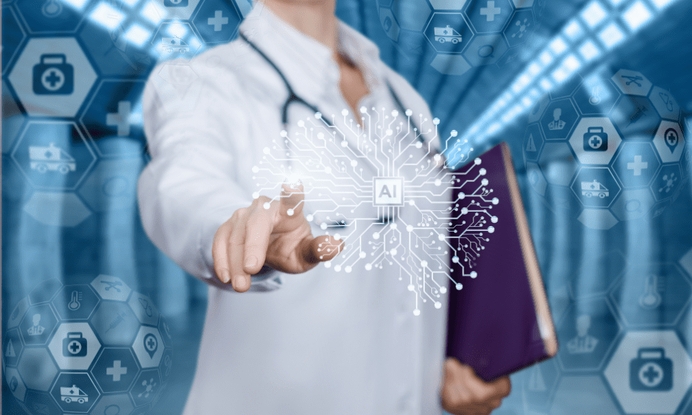 foto de uma médica e um holograma representando os benefícios da Inteligência Artificial na saúde