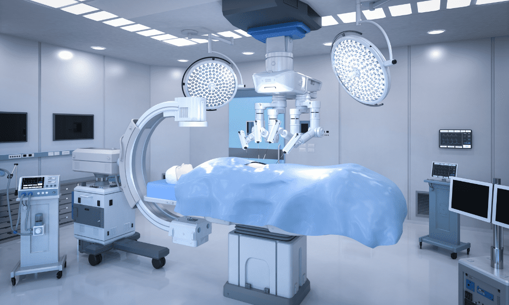 mesa de cirurgia retratando um dos tipos de cirurgia robótica
