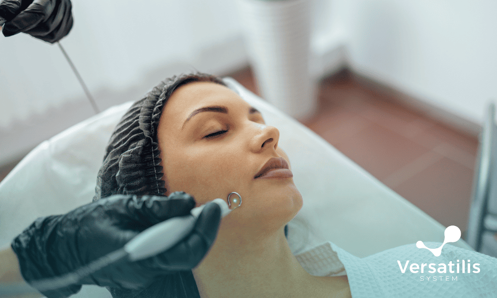 mulher em atendimento dermatológico
